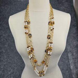 INC Long Multi-Strand Necklace Gold Tone Acrylic Tortoise Beaded Set of Two